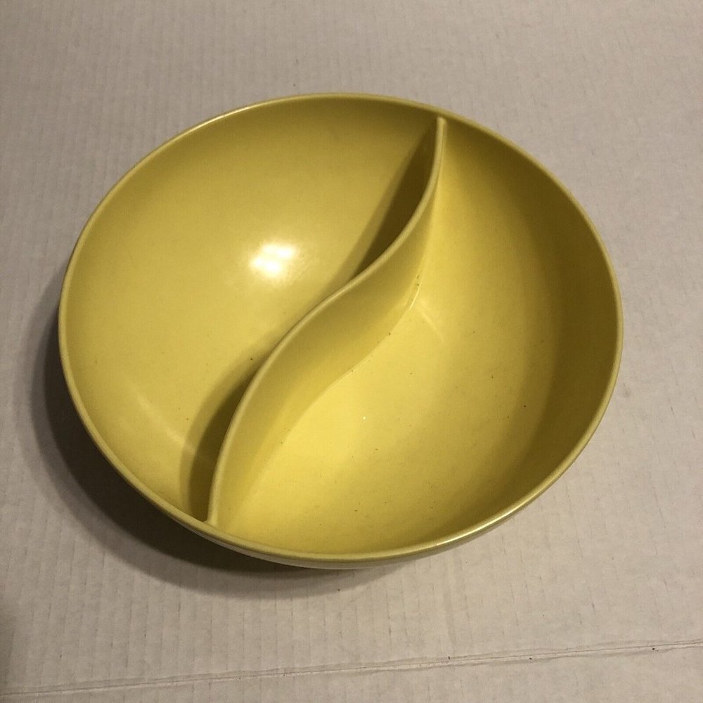 Mid-Century Modern Stetson Melmac Dinnerware Divided Serving Bowl yellow MCM
